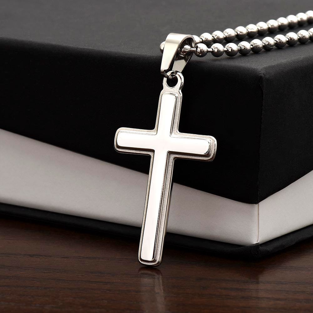 Happy Easter Gift for Husband -  Artisan-crafted Stainless Cross Necklace with Ball Chain