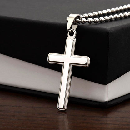 Happy Easter Gift for Son -  Artisan-crafted Stainless Cross Necklace with Ball Chain