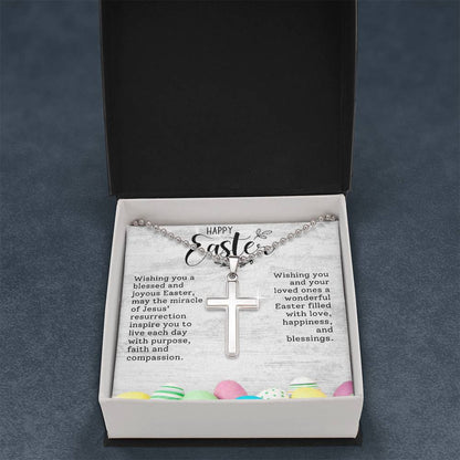 Happy Easter Gift for Son -  Artisan-crafted Stainless Cross Necklace with Ball Chain