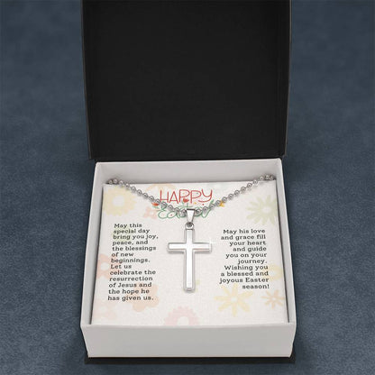 Happy Easter Gift for Husband -  Artisan-crafted Stainless Cross Necklace with Ball Chain