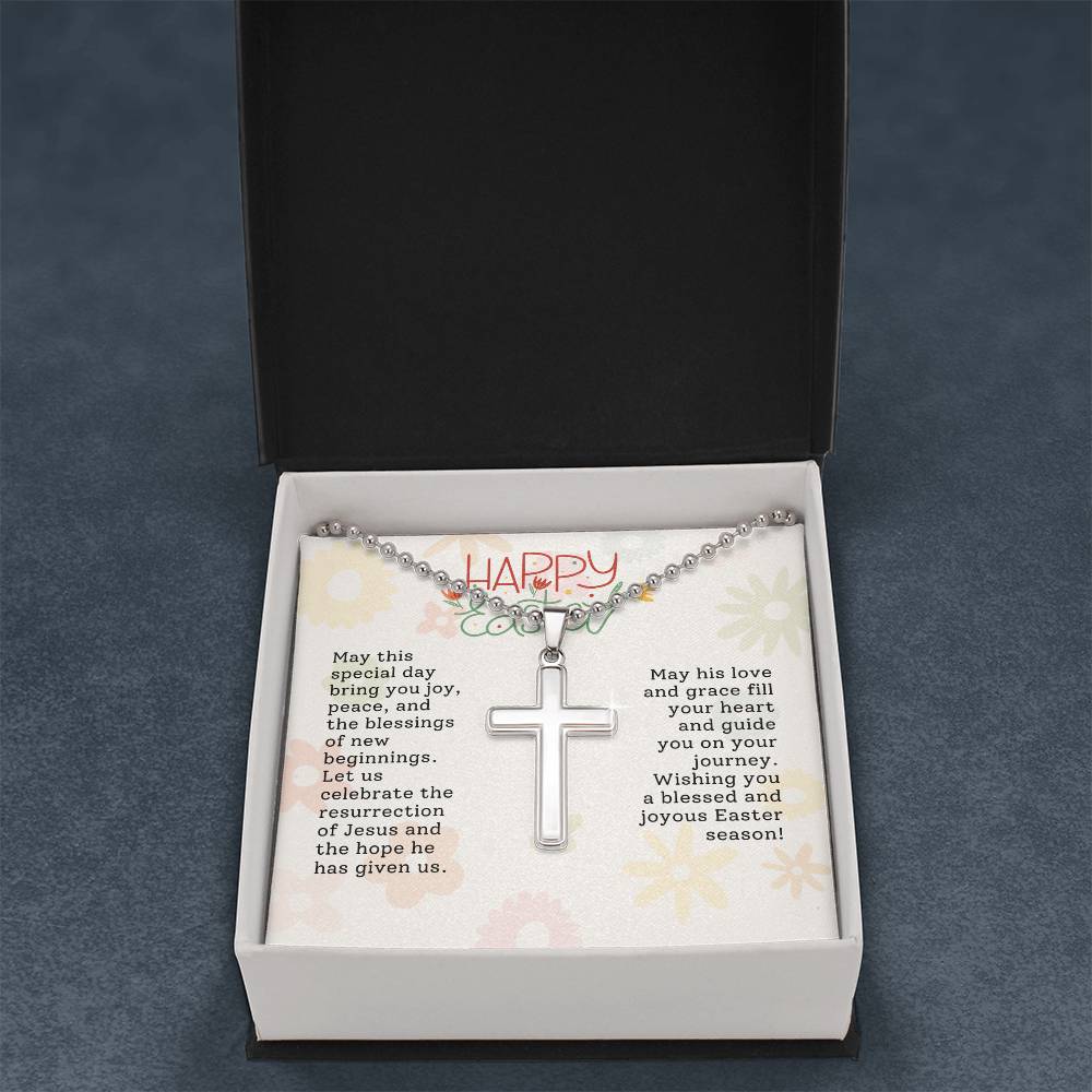 Happy Easter Gift for Wife -  Artisan-crafted Stainless Cross Necklace with Ball Chain