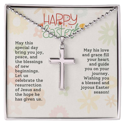 Happy Easter Gift for Wife -  Artisan-crafted Stainless Cross Necklace with Ball Chain