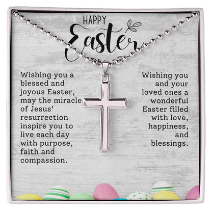 Happy Easter Gift for Son -  Artisan-crafted Stainless Cross Necklace with Ball Chain