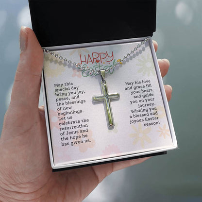 Happy Easter Gift for Husband -  Artisan-crafted Stainless Cross Necklace with Ball Chain