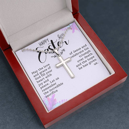Happy Easter Gift for Daughter -  Artisan-crafted Stainless Cross Necklace with Ball Chain