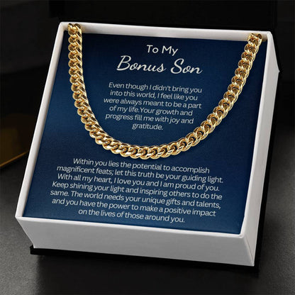 Gift for Bonus Son from Mom - Cuban Link Chain - Your growth and progress fill me with joy!