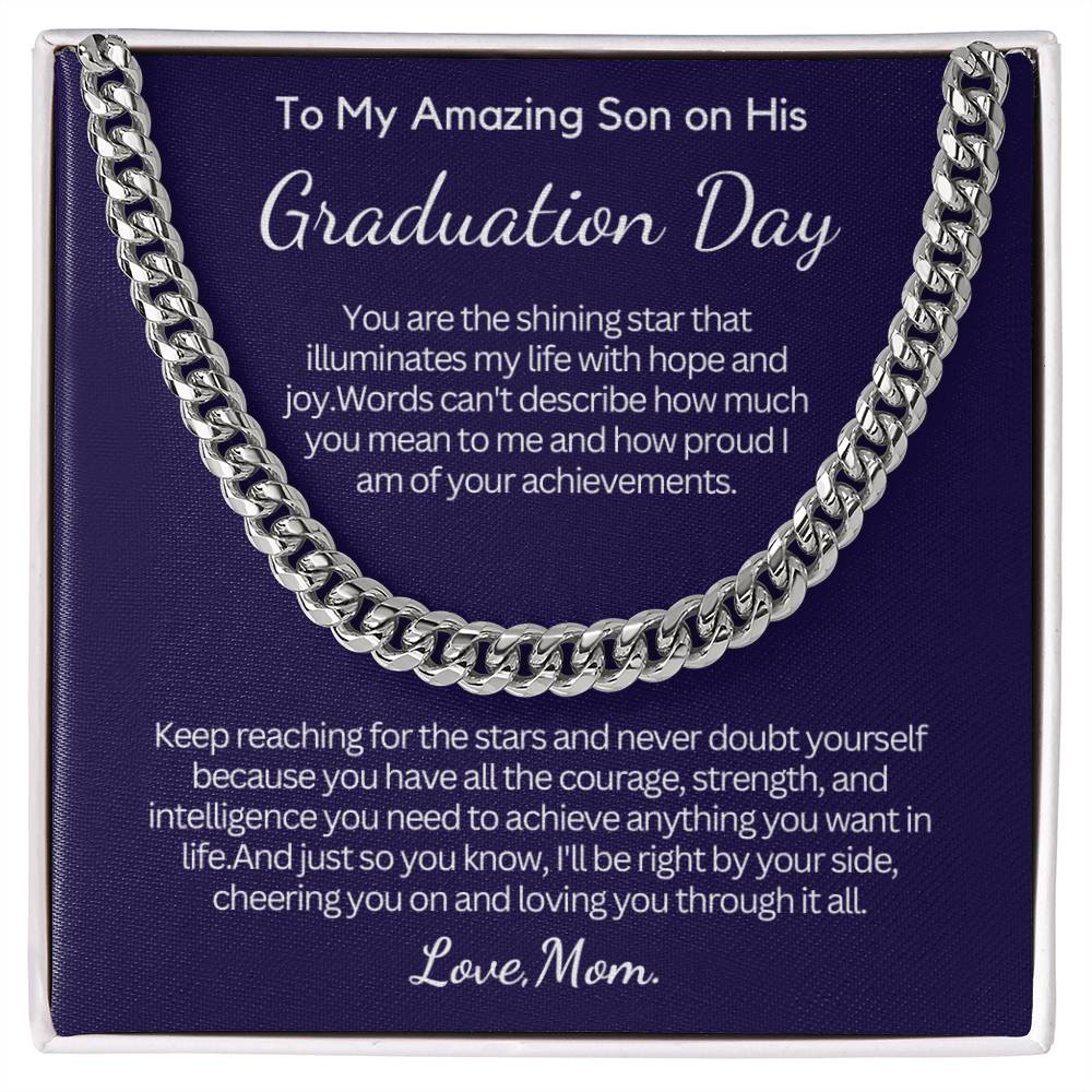 Graduation Gift for Son from Mom - Cuban Link Chain - Keep reaching for the stars!