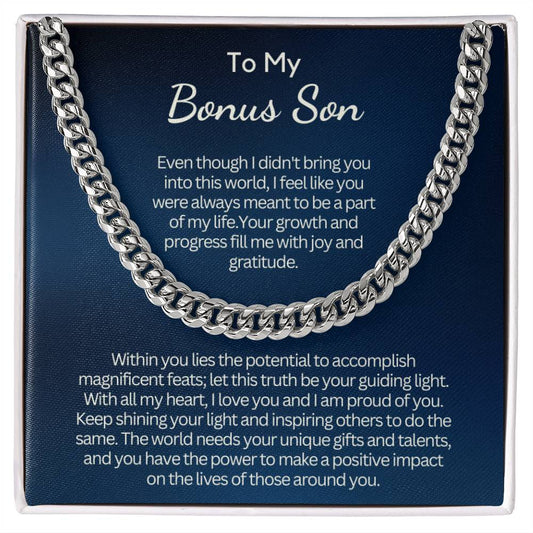 Gift for Bonus Son from Mom - Cuban Link Chain - Your growth and progress fill me with joy!