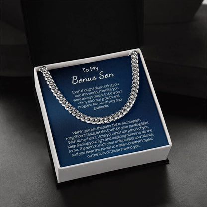 Gift for Bonus Son from Mom - Cuban Link Chain - Your growth and progress fill me with joy!