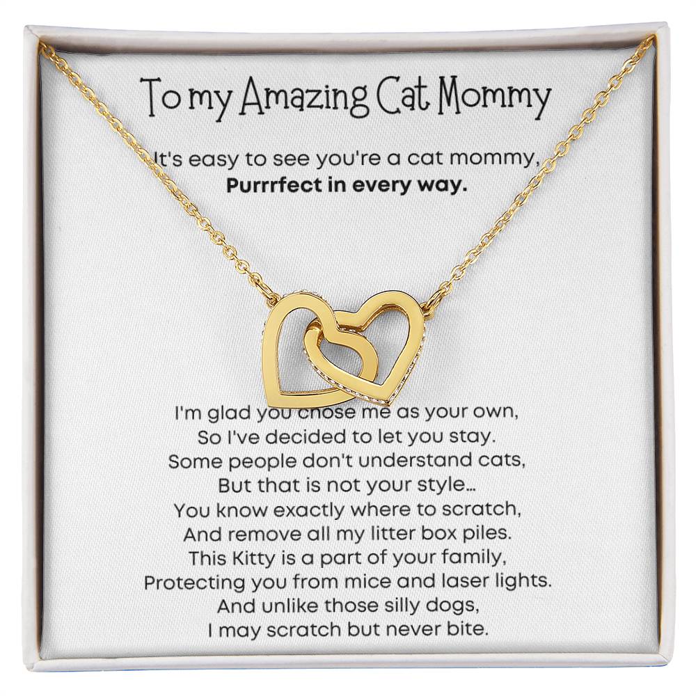 Gift for Cat Mom - Interlocking Hearts Necklace - Purrrrfect in every way