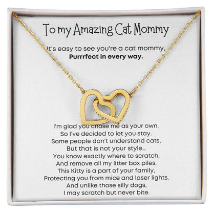 Gift for Cat Mom - Interlocking Hearts Necklace - Purrrrfect in every way