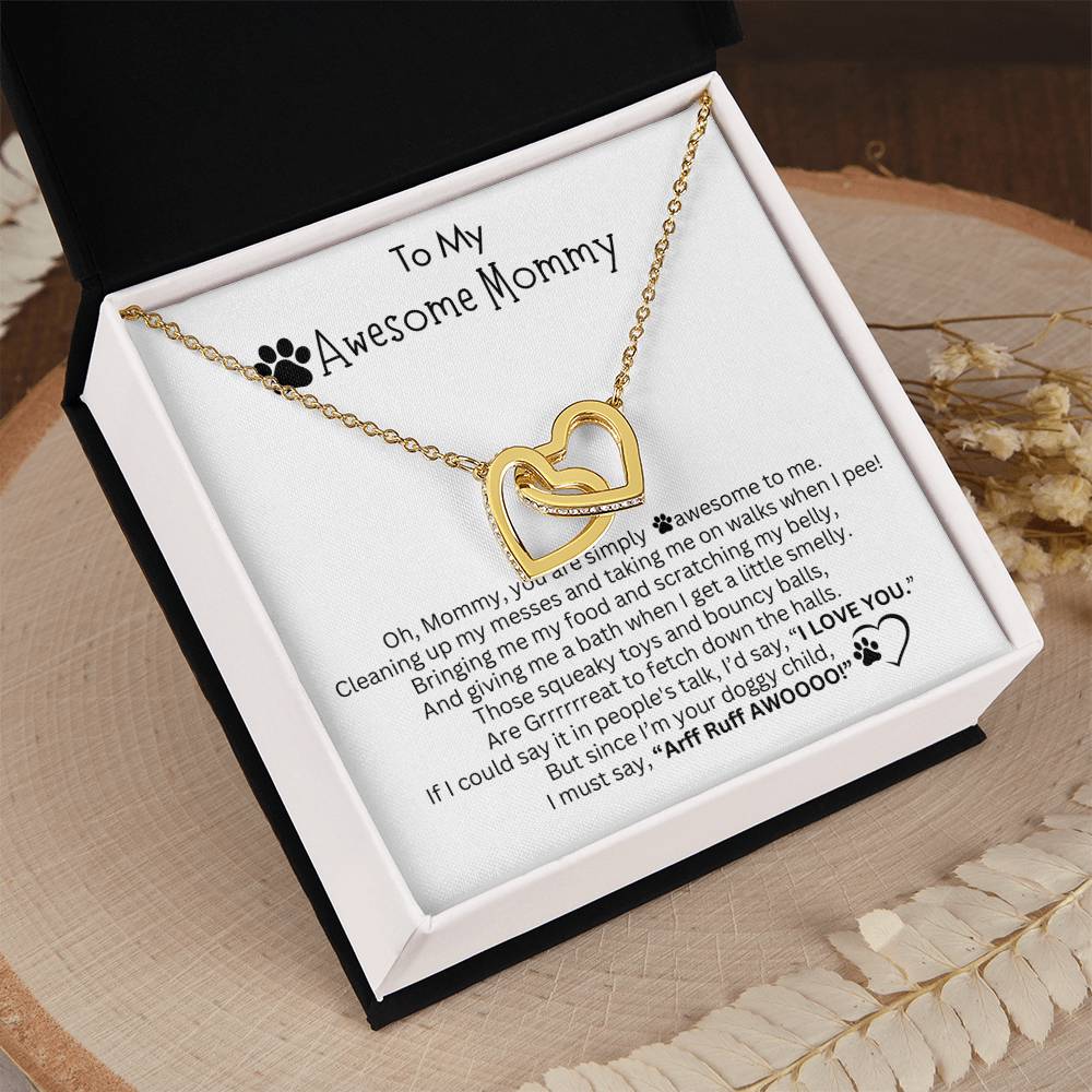 Gift for Dog Mom - Interlocking Hearts Necklace  - I LOVE YOU