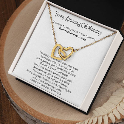 Gift for Cat Mom - Interlocking Hearts Necklace - Purrrrfect in every way