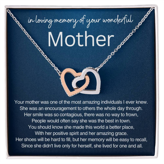 Remembrance Gift - In loving memory of you wonderful Mother - Interlocking Hearts Necklace