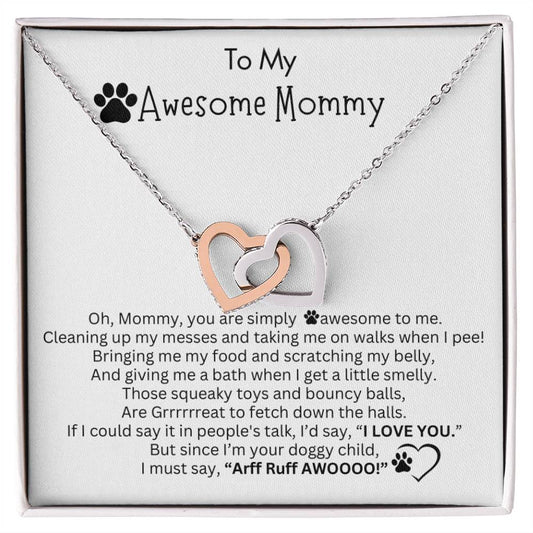 Gift for Dog Mom - Interlocking Hearts Necklace  - I LOVE YOU