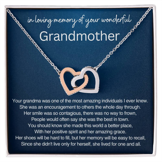 Remembrance Gift - In loving memory of you wonderful Grandmother - Interlocking Hearts Necklace