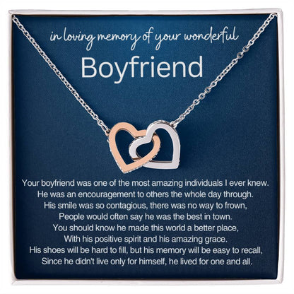Remembrance Gift - In loving memory of you wonderful Boyfriend - Interlocking Hearts Necklace