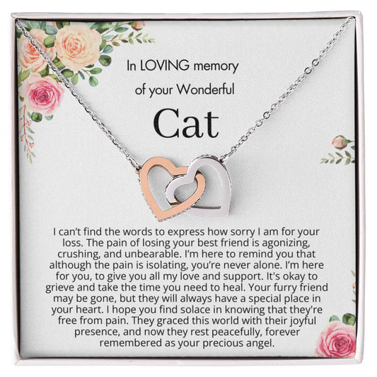 Remembrance Gift - In loving memory of you wonderful cat - Interlocking Hearts Necklace