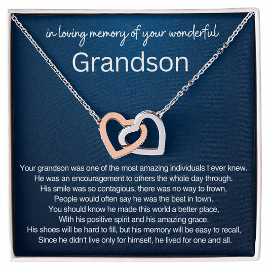 Remembrance Gift - In loving memory of you wonderful grandson - Interlocking Hearts Necklace