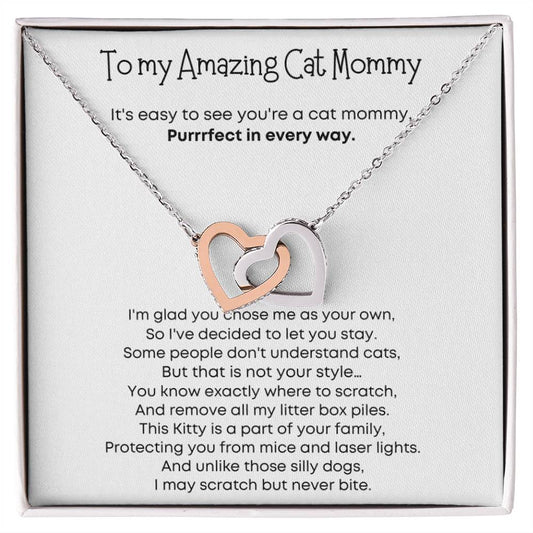 Gift for Cat Mom - Interlocking Hearts Necklace - Purrrrfect in every way