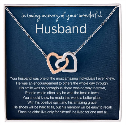 Remembrance Gift - In loving memory of you wonderful Husband - Interlocking Hearts Necklace