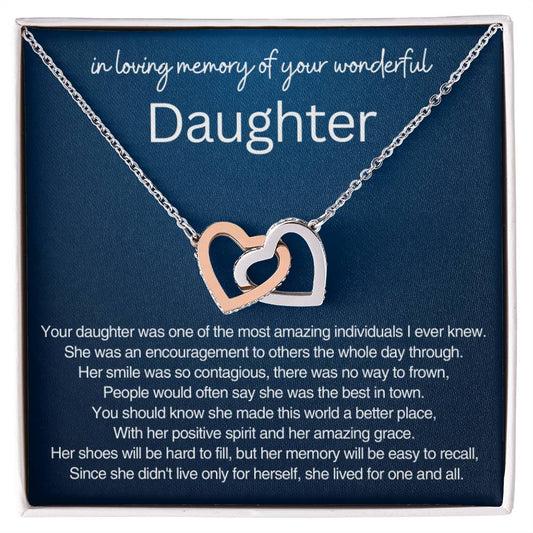 Remembrance Gift - In loving memory of you wonderful daughter - Interlocking Hearts Necklace