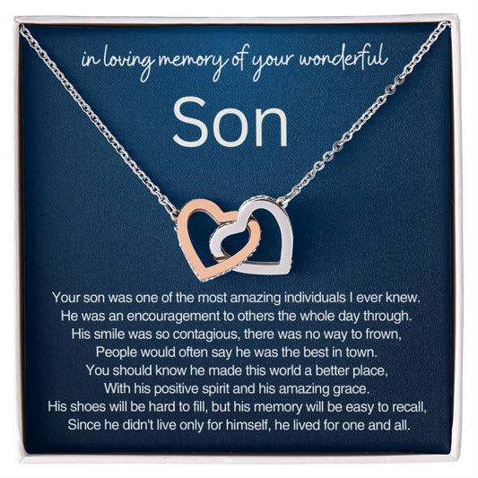 Remembrance Gift - In loving memory of you wonderful son - Interlocking Hearts Necklace