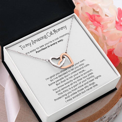 Gift for Cat Mom - Interlocking Hearts Necklace - Purrrrfect in every way