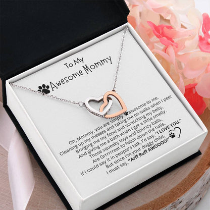 Gift for Dog Mom - Interlocking Hearts Necklace  - I LOVE YOU