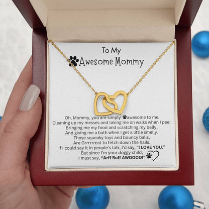 Gift for Dog Mom - Interlocking Hearts Necklace  - I LOVE YOU