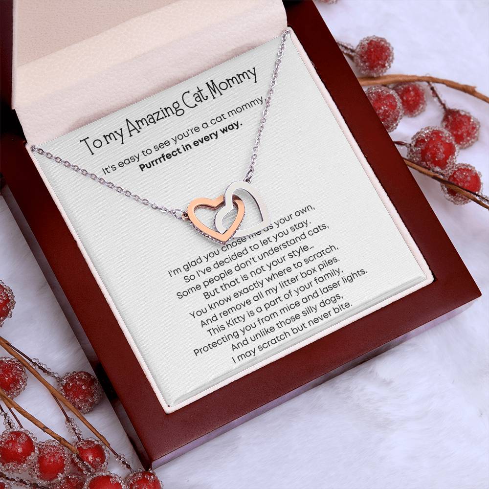 Gift for Cat Mom - Interlocking Hearts Necklace - Purrrrfect in every way