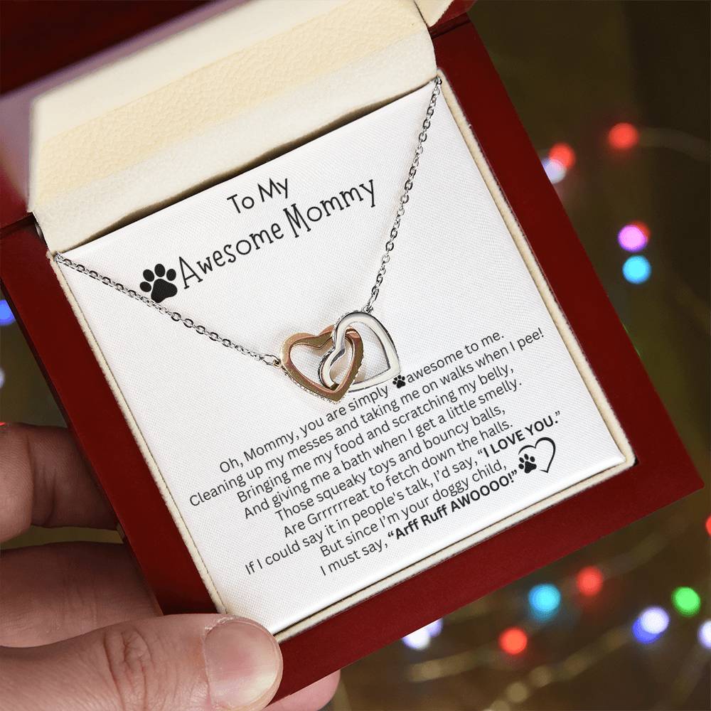 Gift for Dog Mom - Interlocking Hearts Necklace  - I LOVE YOU