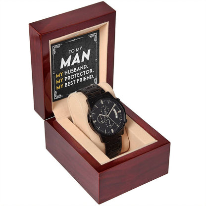 Birthday Gift For Husband  - Anniversary Gift For Husband - Stylish Black Chronograph Watch