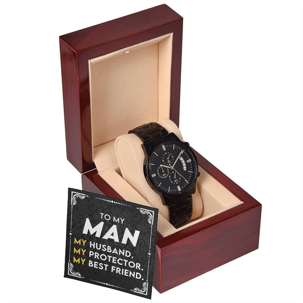 Birthday Gift For Husband  - Anniversary Gift For Husband - Stylish Black Chronograph Watch