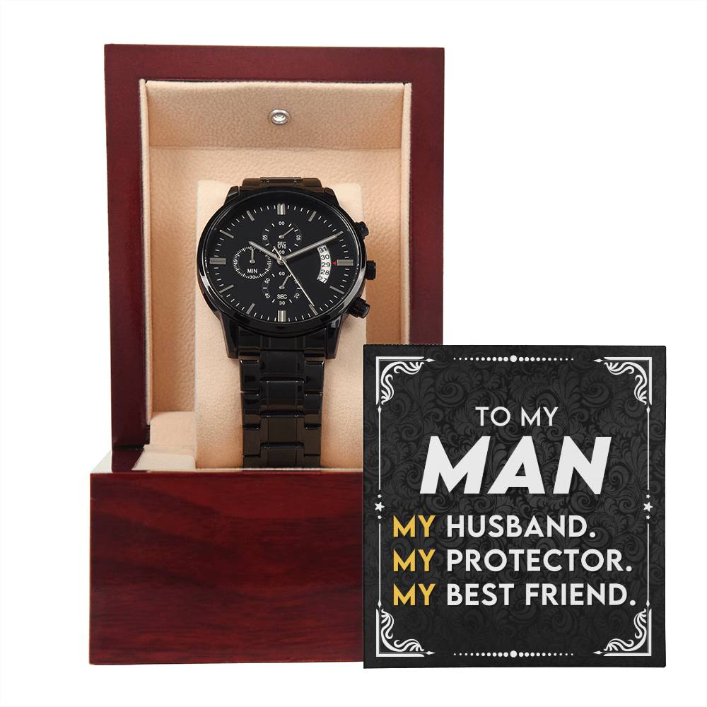 Birthday Gift For Husband  - Anniversary Gift For Husband - Stylish Black Chronograph Watch