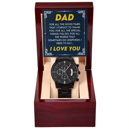 Gift for Dad from Son,Daughter - Birthday,Father's Day,Special Occassion Gift for Daddy - Black Chronograph Watch