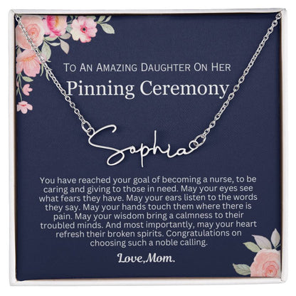 Personalized  Pinning Ceremony Gift for Her - Customizable Signature Style Name Necklace