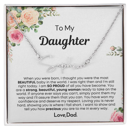 Personalized Graduation Gift for Daughter from Dad - Customizable Signature Style Name Necklace for Her