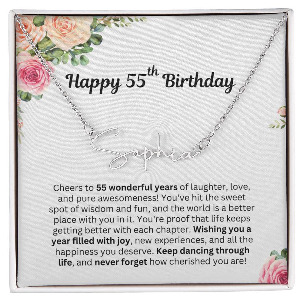 Personalized 55th Birthday Gift for Her - Customizable Signature Style Name Necklace