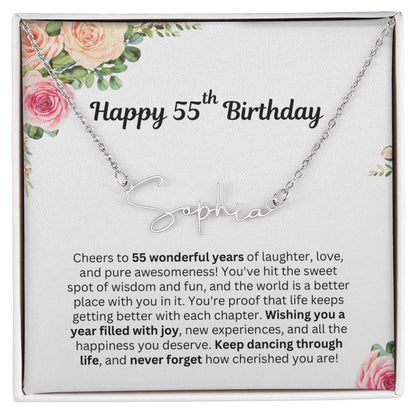 Personalized 55th Birthday Gift for Her - Customizable Signature Style Name Necklace