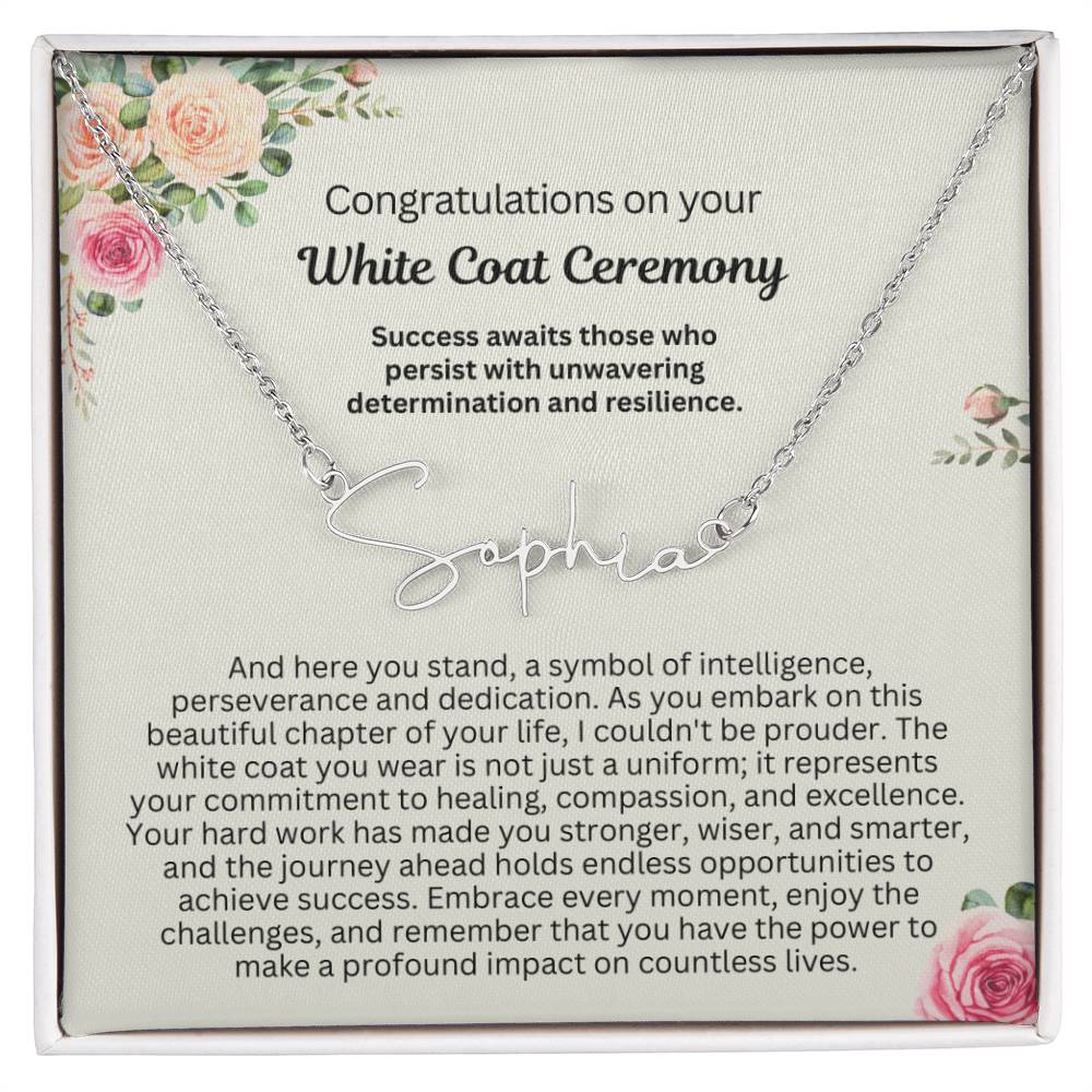 Personalized White Coat Ceremony Gift for Her - Customizable Signature Style Name Necklace