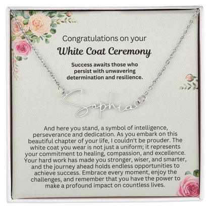 Personalized White Coat Ceremony Gift for Her - Customizable Signature Style Name Necklace