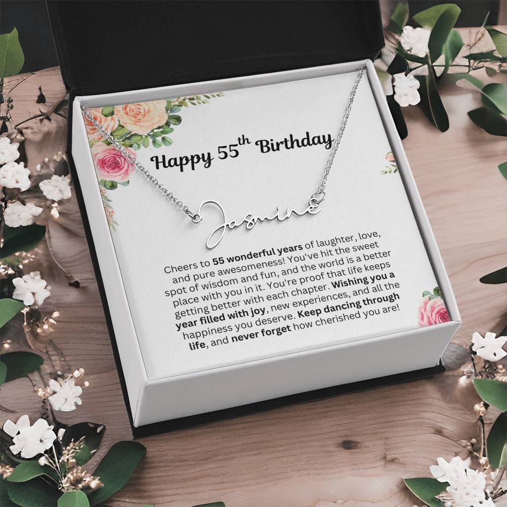 Personalized 55th Birthday Gift for Her - Customizable Signature Style Name Necklace