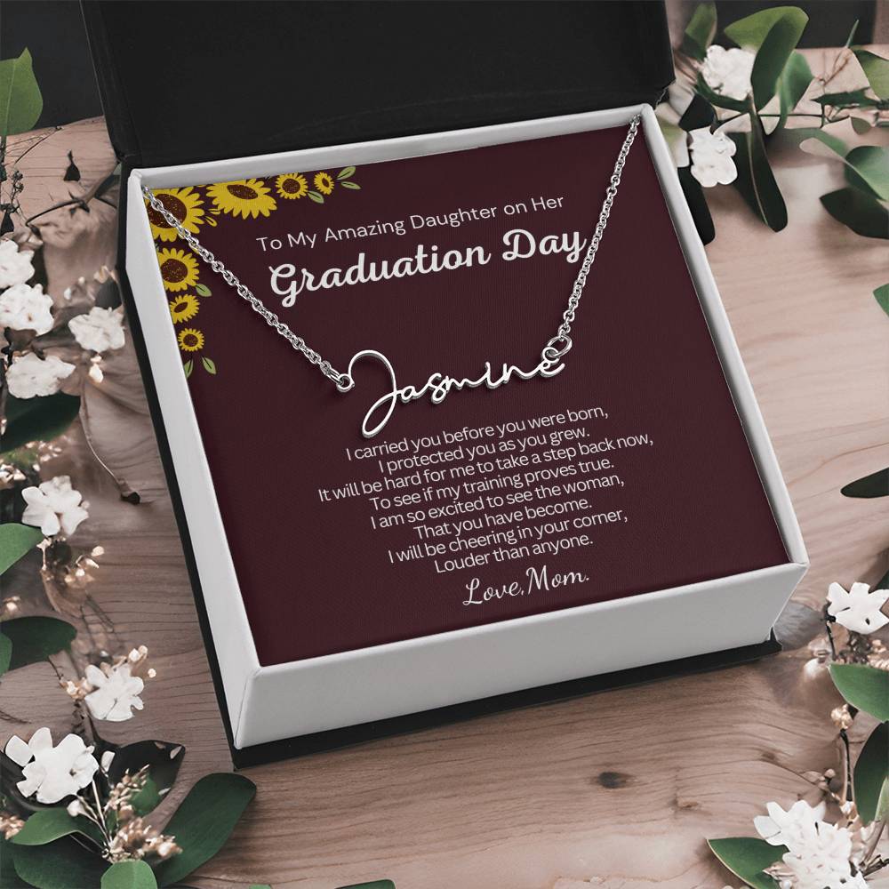 Personalized Graduation Gift for Daughter from Mom - Customizable Signature Style Name Necklace for Her