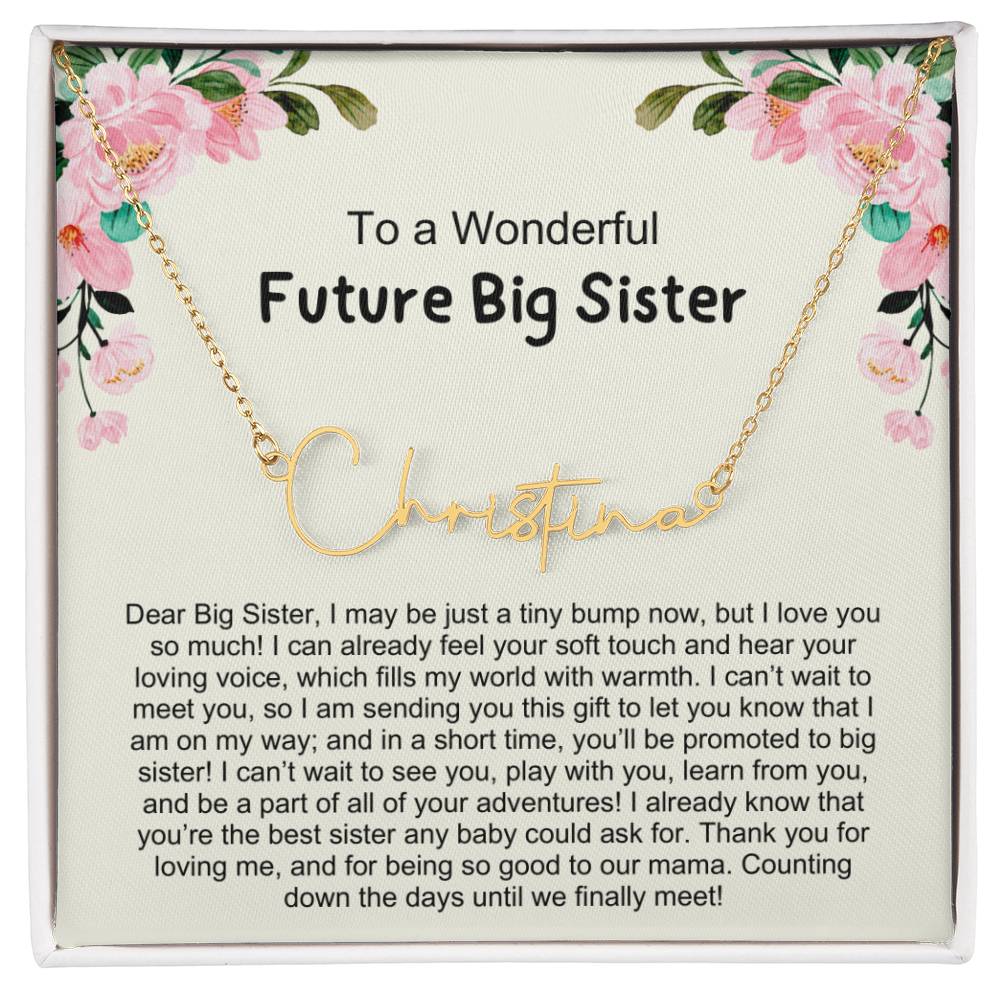 Personalized Gift for Future Big Sister from Baby Bump - Customizable Signature Style Name Necklace - Pregnancy Announcement Gift