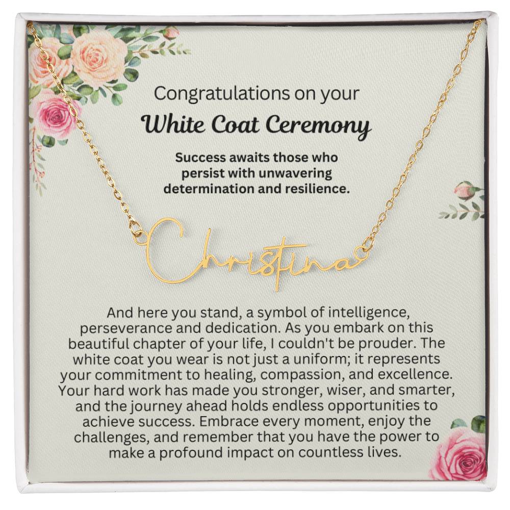 Personalized White Coat Ceremony Gift for Her - Customizable Signature Style Name Necklace