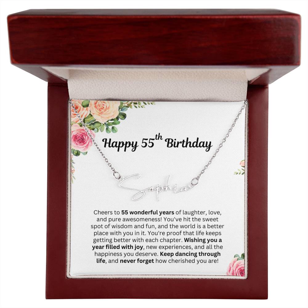 Personalized 55th Birthday Gift for Her - Customizable Signature Style Name Necklace