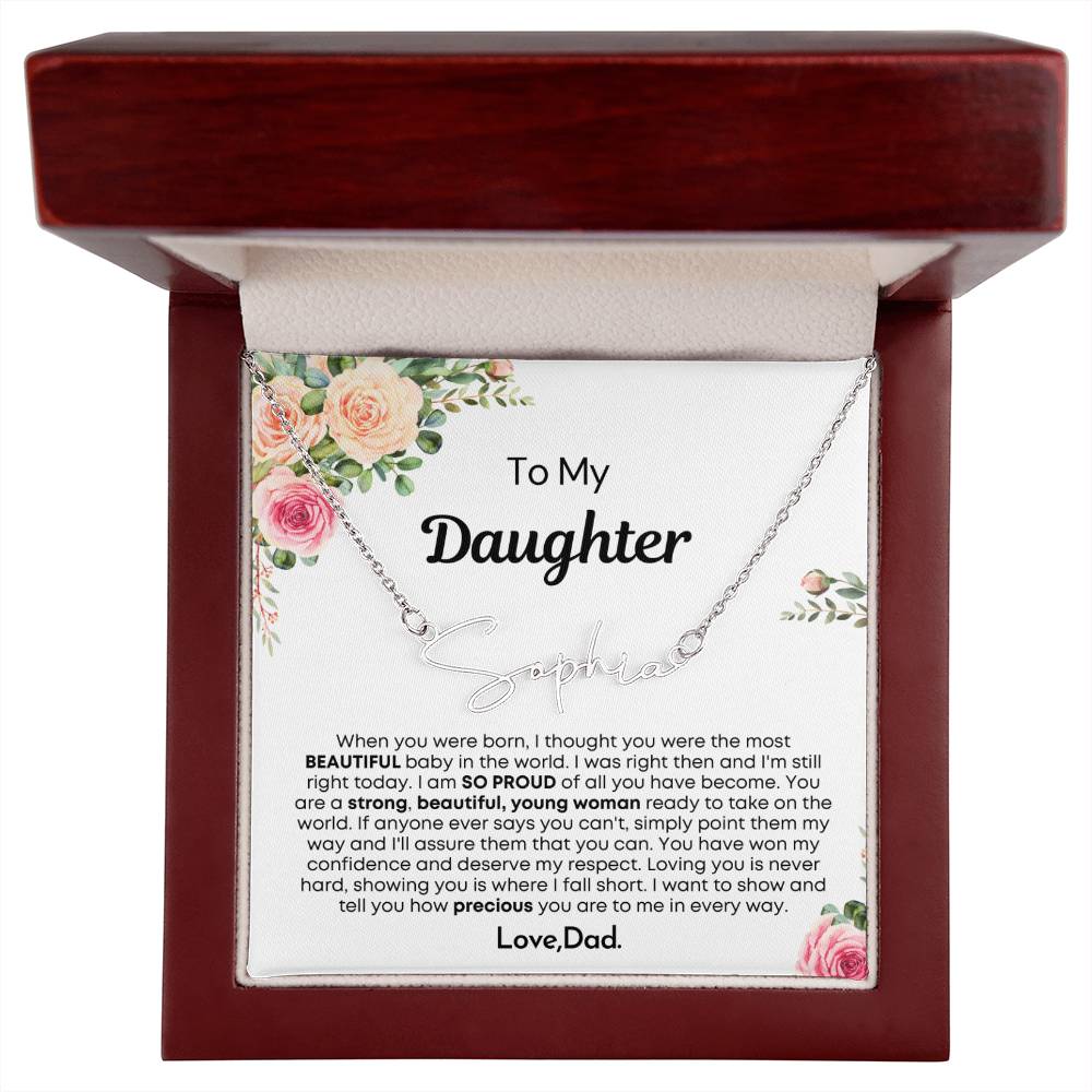 Personalized Graduation Gift for Daughter from Dad - Customizable Signature Style Name Necklace for Her