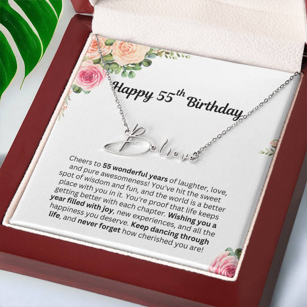 Personalized 55th Birthday Gift for Her - Customizable Signature Style Name Necklace