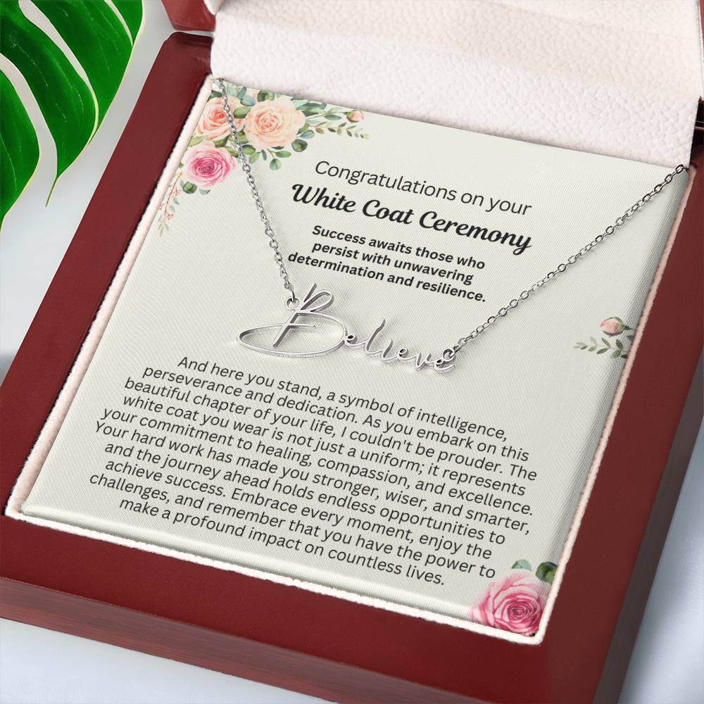 Personalized White Coat Ceremony Gift for Her - Customizable Signature Style Name Necklace